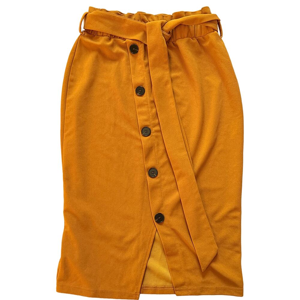 midi pencil Skirt Women small 4 mustard yellow Button Down Cottagecore librarian